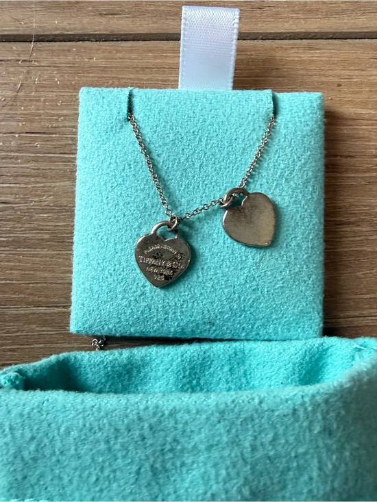 Tiffany & Co. Jewelry - Tiffany & Co. Silver Double Heart Tag Necklace with Turquoise Pouch